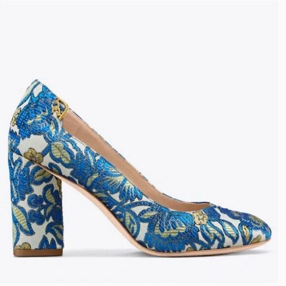 New in box Tory Burch sz 7 Elizabeth 85mm printed Round Toe Suede Pump 43785 - Picture 2 of 2